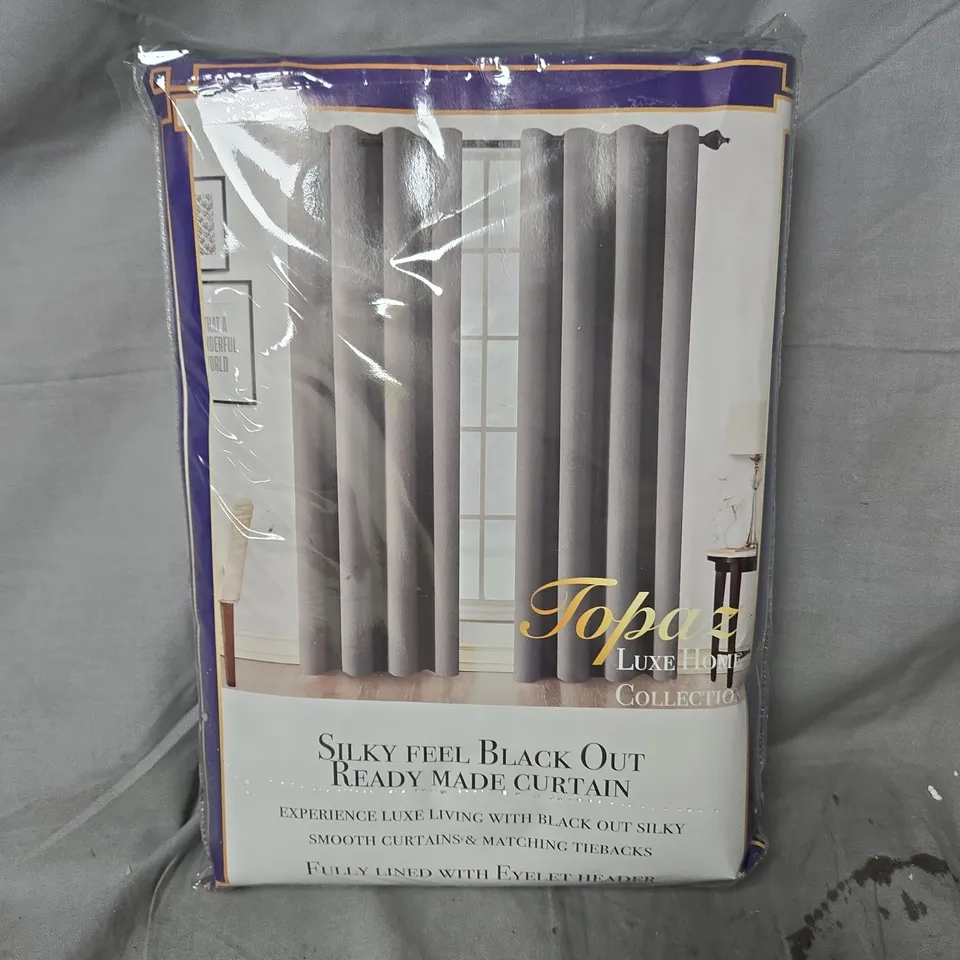 TOPAZ LUXE HOME COLLECTION SILKY FEEL BLACKOUT EYELET CURTAINS – DARK GREY, READY MADE, 229X183CM (APPROX)