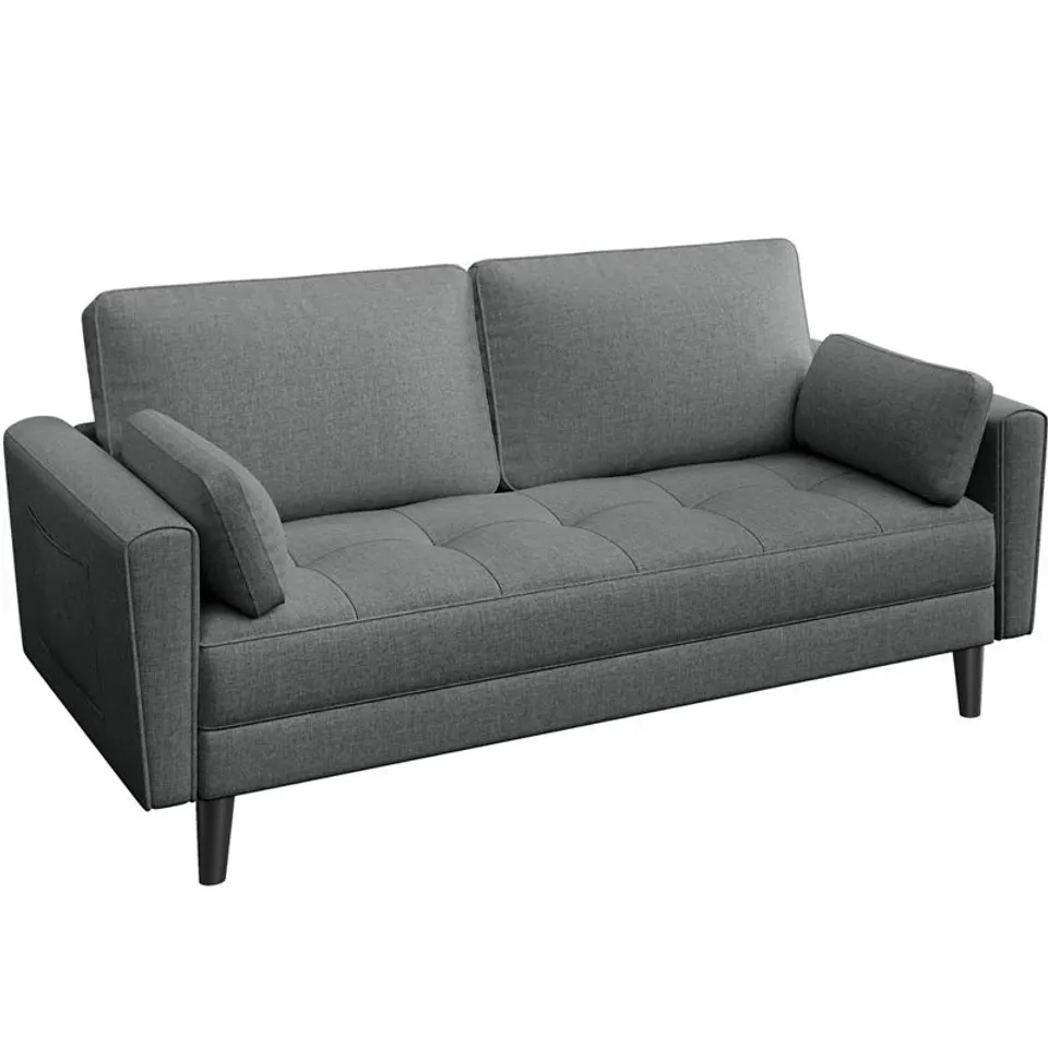 BOXED YAHEETECH 170cm FABRIC SQUARE ARM UPHOLSTERED SOFA - DARK GREY (2 BOXES)