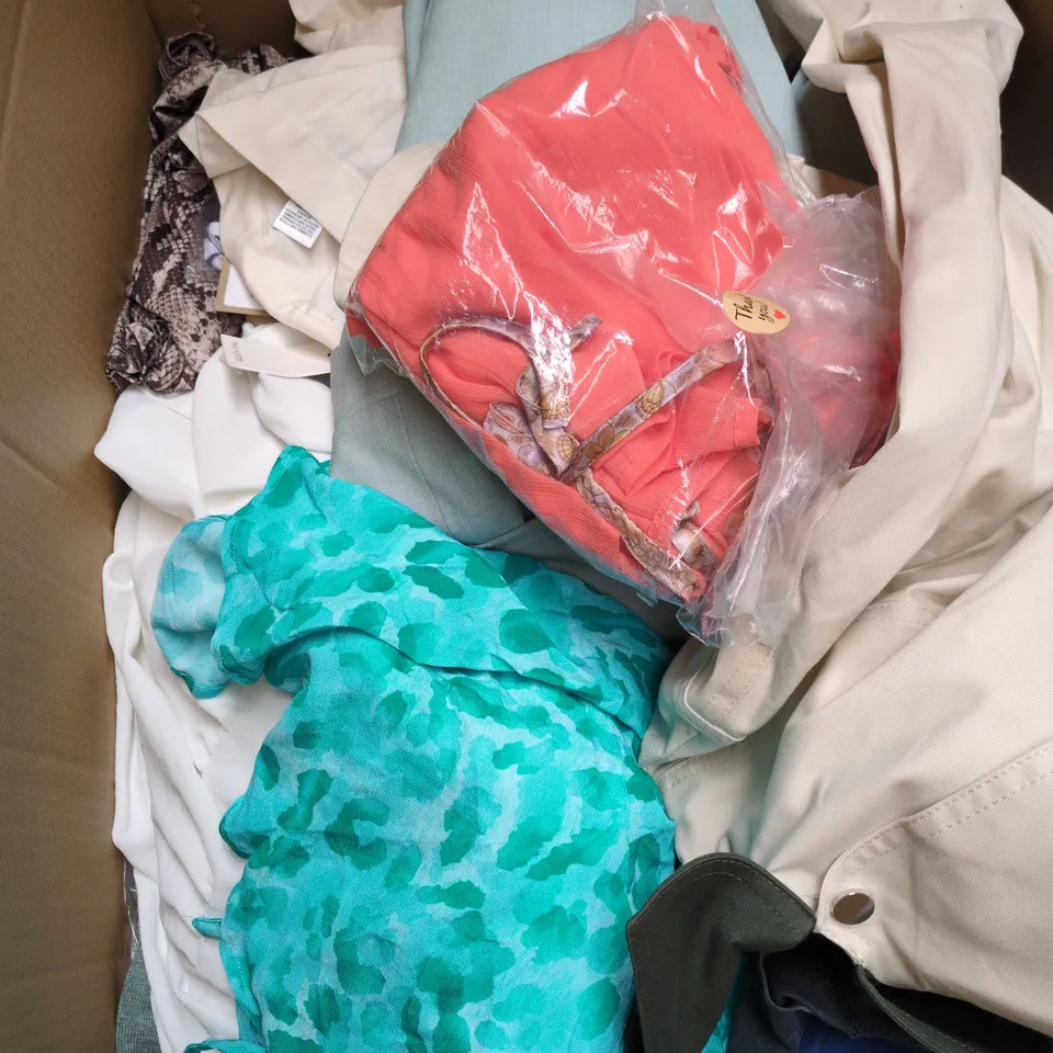 APPROXIMATELY 20 ASSORTED CLOTHING PRODUCTS IN VARIOUS STYLES & SIZES TO INCLUDE PANTS, T-SHIRTS, DRESSES ETC