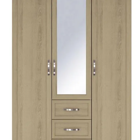 BOXED CAMBERLEY 3 DOOR 3 DRAWER MIRRORED WARDROBE OAK (BOX 2 OF 2 )