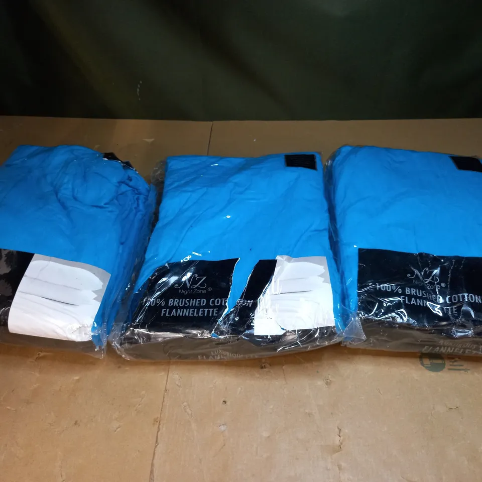 LOT OF 3 NIGHTZONE 100% BRUSHED COTTON FLANNETTE SUPER KING FLAT SHEETS - TEAL