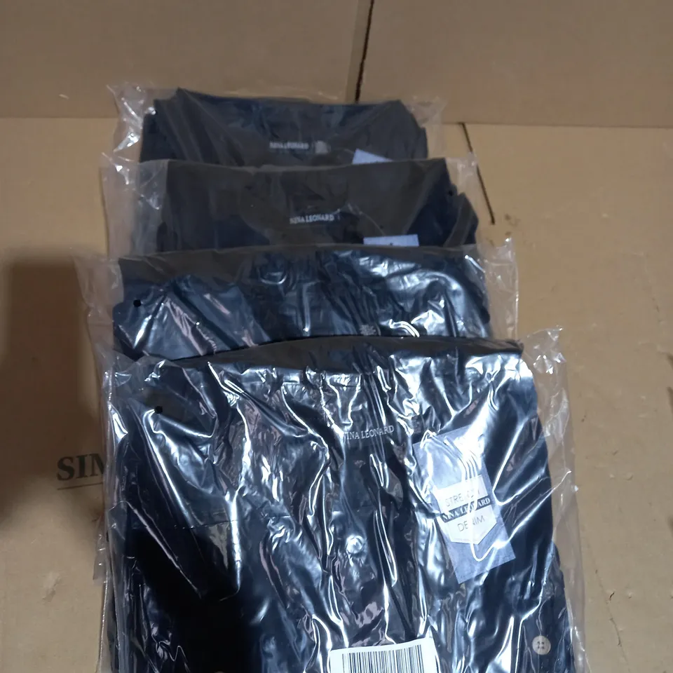 4 X BRAND NEW ELBOW SLEEVE BUTTON UP STRETCH DENIM DRESS BY NINA LEONARD BLACK 3XL