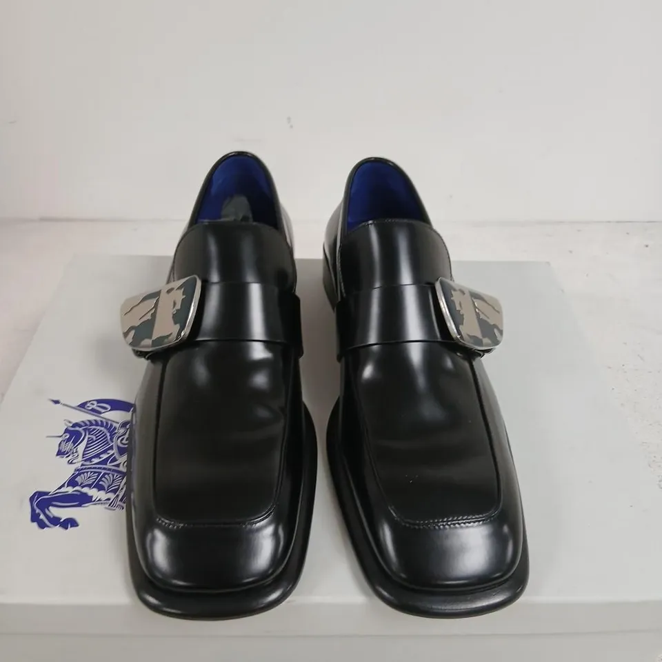 BURBERRY LEATHER LOAFERS, BLACK, BUCKLE STRAP – UK 10 (EU 44) 