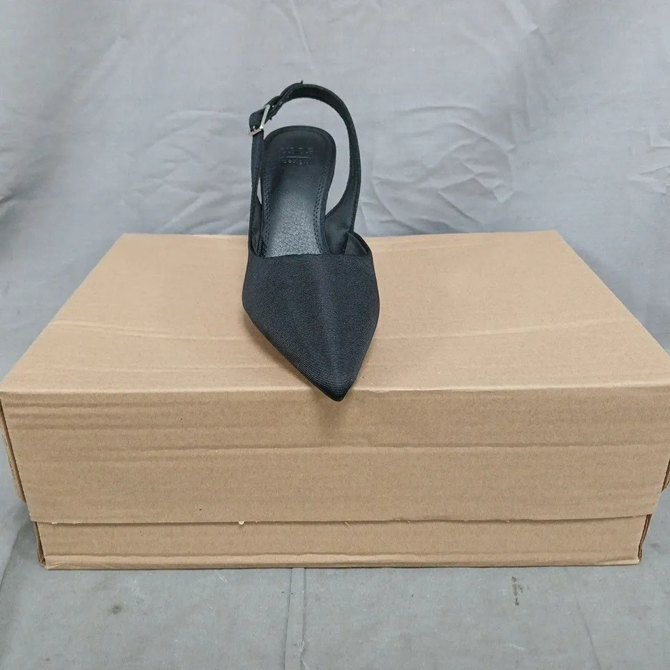 BOXED PAIR OF ASOS DESIGN SAMBER 2 SLINGBACK STILETTO HEELS IN BLACK SIZE UK 4