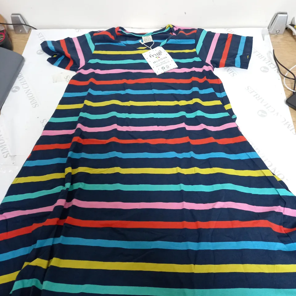 FRUGI NAOMI DRESS IN INDIA INK STRIPE - SIZE 10