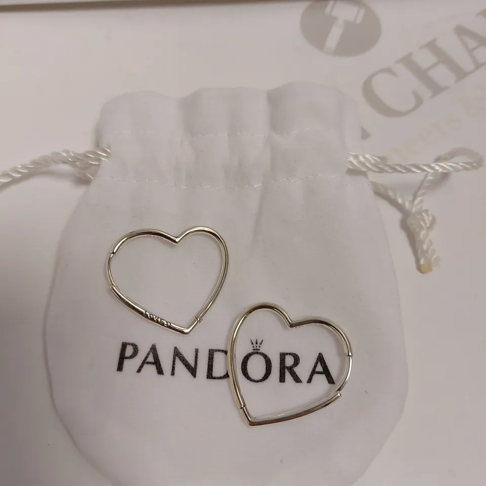PANDORA SILVER HEART LOOP EARRINGS