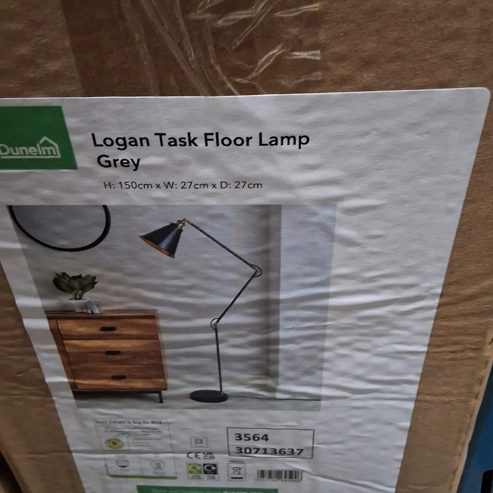 BOXED DUNELM LOGAN TASK FLOOR LAMP – GREY, 150CM TALL