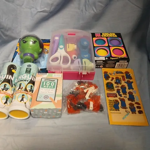 LARGE QUANTITY OF ASSORTED TOYS AND ACCESSORIES TO INCLUDE; PALADONE 100 WAYS TO SWITCH OFF AND DIGITAL DETOX, PADDINGTON STICKERS, NEE DOH COLOR CHANGE, PENGUIN PAIRS MEMORY AND MARVEL SQUEICHUMS