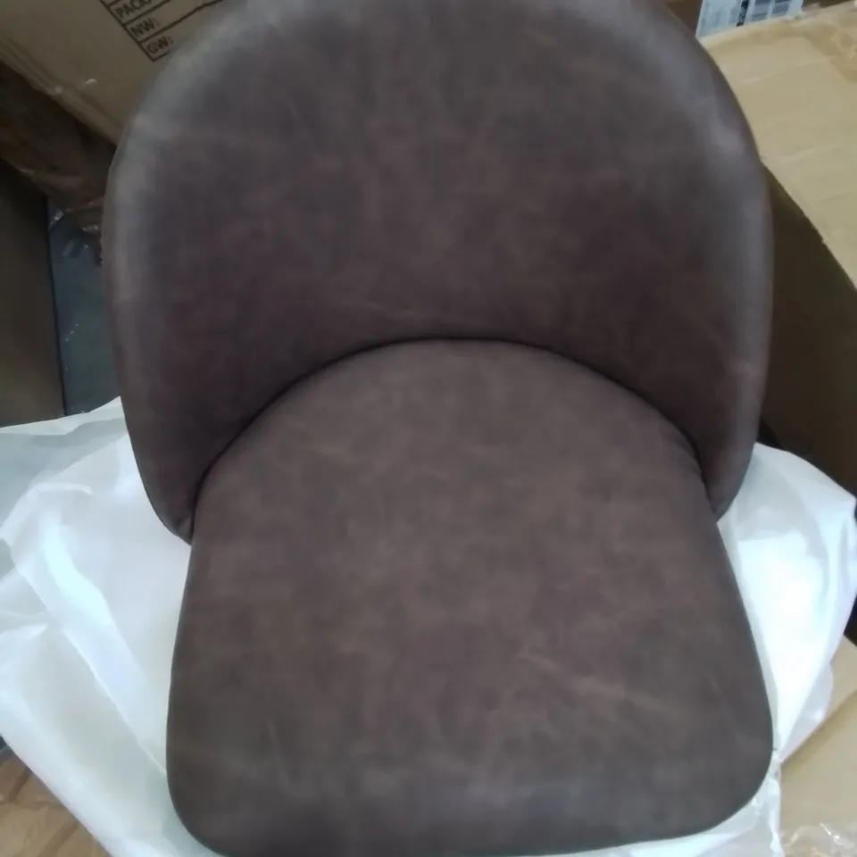 A BOXED PAIR OF BROWN FAUX LEATHER KITCHEN STOOLS