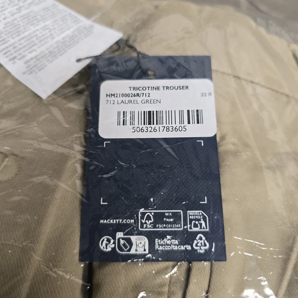 HACKETT TRICOTINE TROUSERS – LAUREL GREEN SIZE 33R