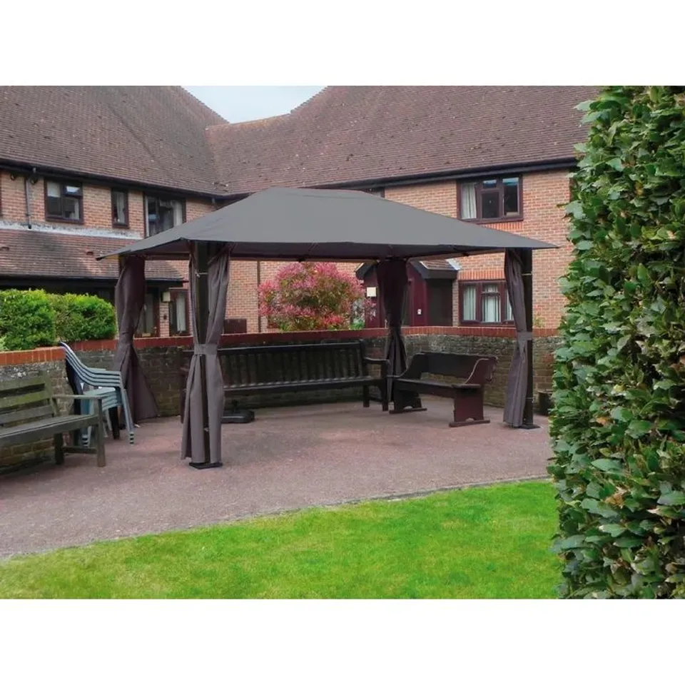BOXED NASRINE 4m X 3m STEEL PATIO GAZEBO (1 BOX)