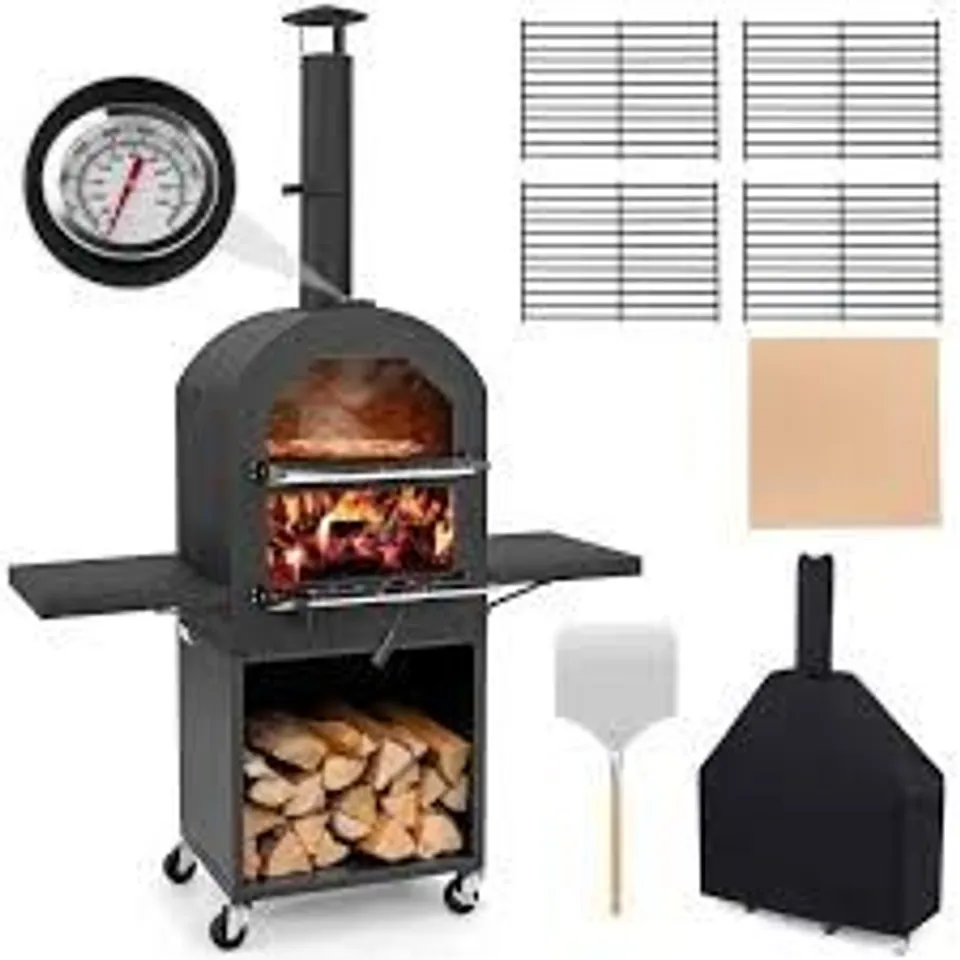 BOXED WOOD FIRED PIZZA OVEN WITH PROTECTIVE COVER PIZZA STONE PIZZA PEEL AND STORAGE