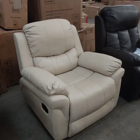 DESIGNER CREAM FAUX LEATHER MANUAL RECLINER CHAIR