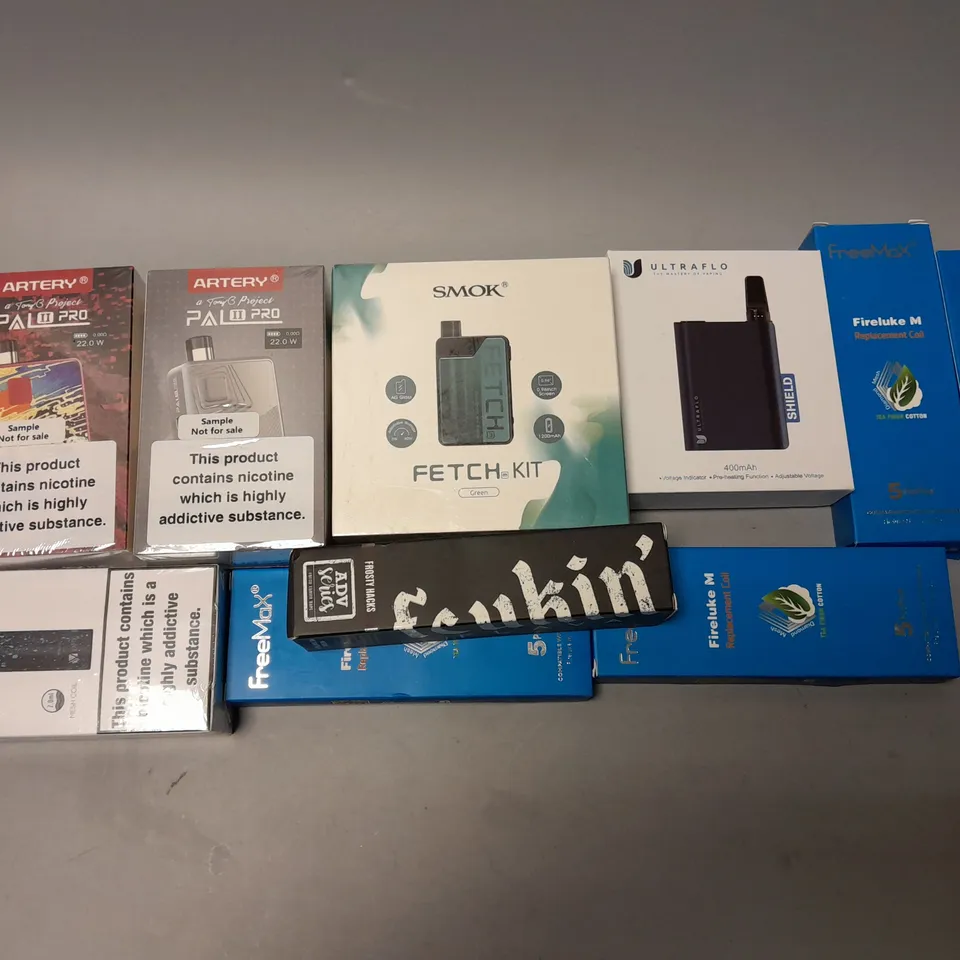 APPROXIMATELY 10 ASSORTED E-CIGS & VAPES TO INCLUDE SMOK FETCH KIT, ARTERY PAL II PRO, VAPITO SOLO 2 KIT, ETC