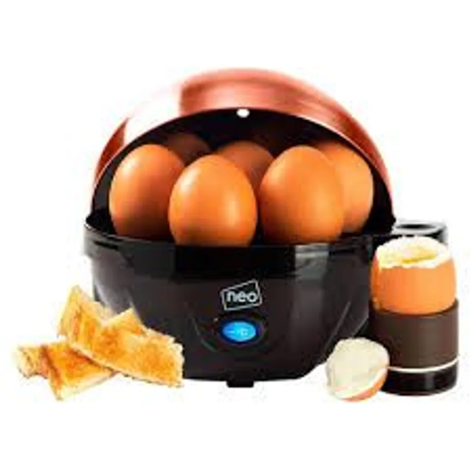 BOXED NEO STAINLESS STEEL ELECTRIC EGG BOILER, POACHER AND STEAMER - COPPER/BLACK (1 BOX)