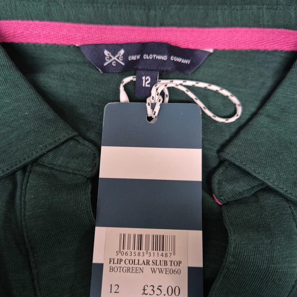 Crew Clothing Company Bottle Green Flip Collar Slub Top – UK 12