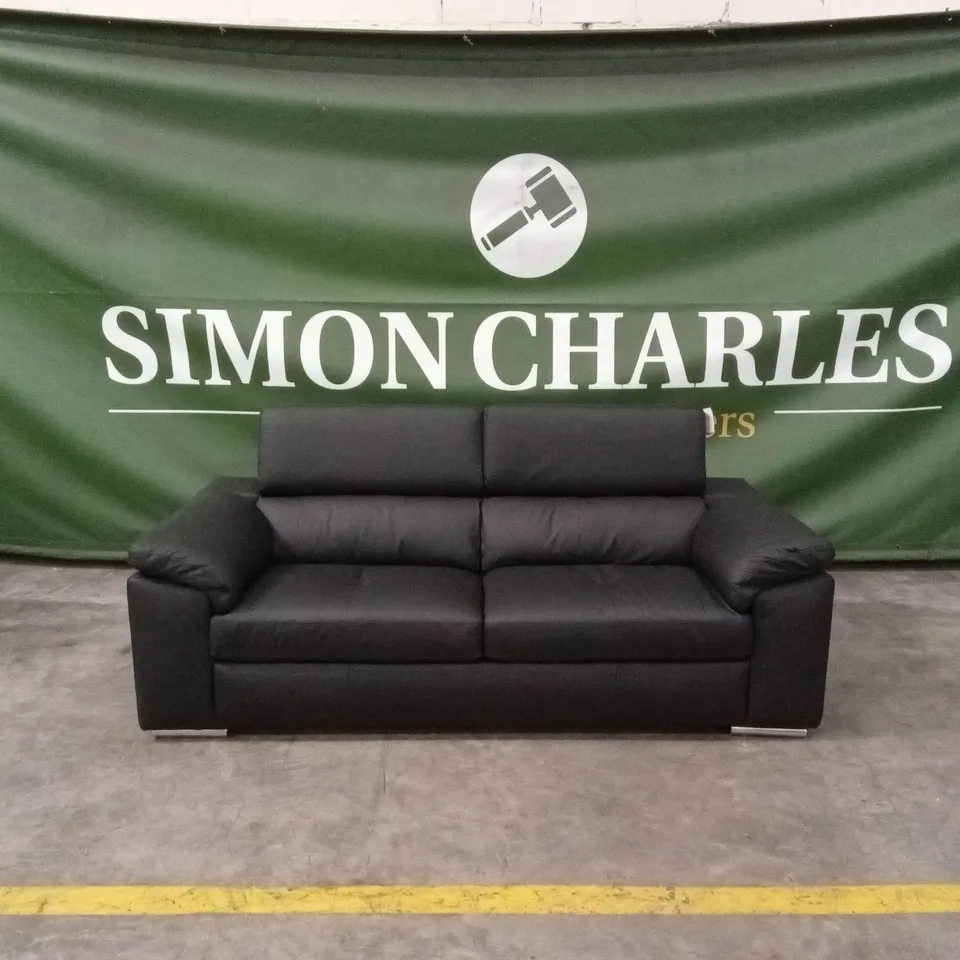 BRADY 100% PREMIUM LEATHER 3 SEATER SOFA - BLACK RRP £1049