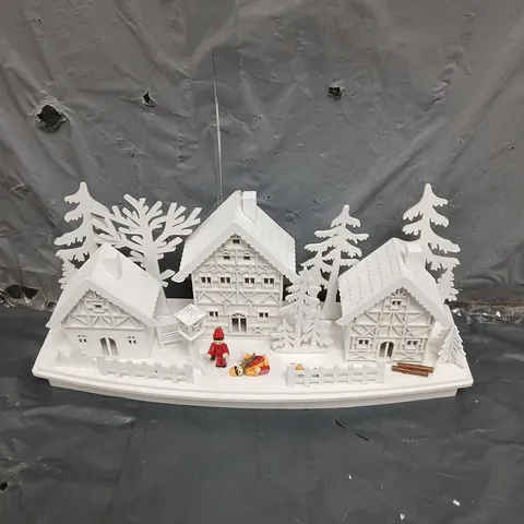 CHRISTMAS WHITE WOOD LIT VILLAGE SCENE