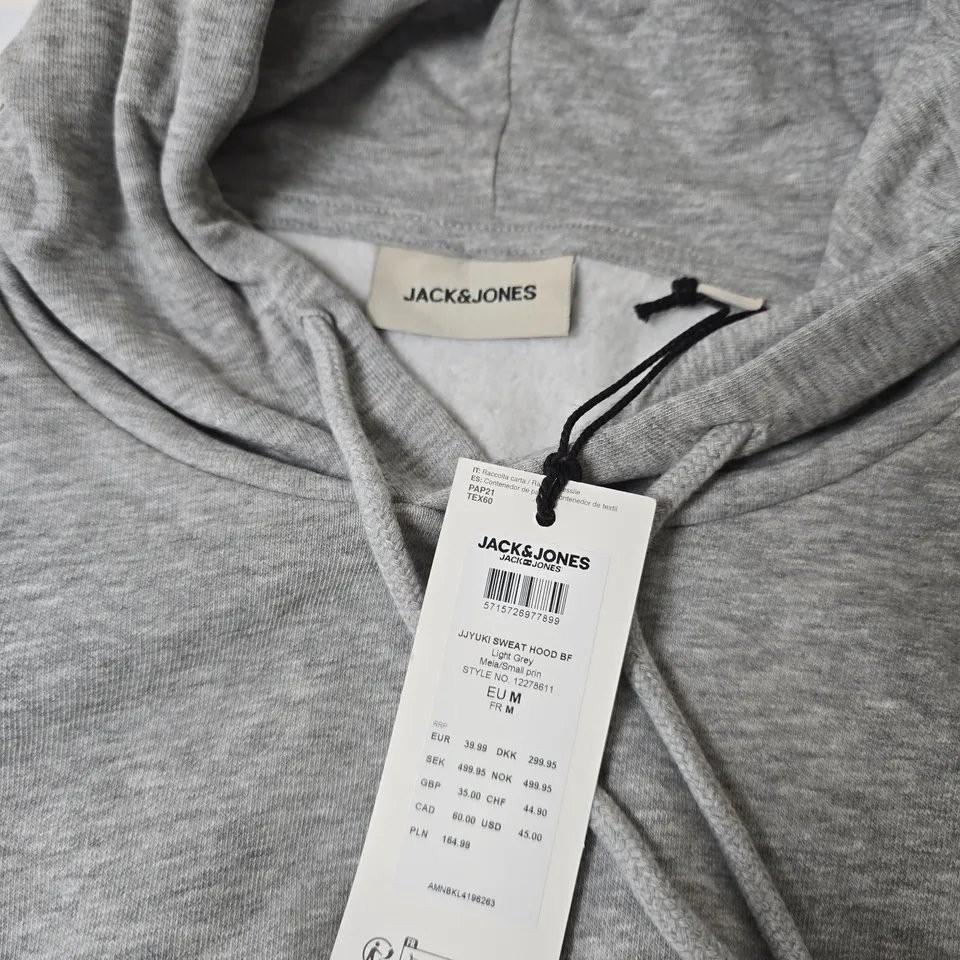 JACK AND JONES GREY HOODED SWEATSHIRT SIZE M