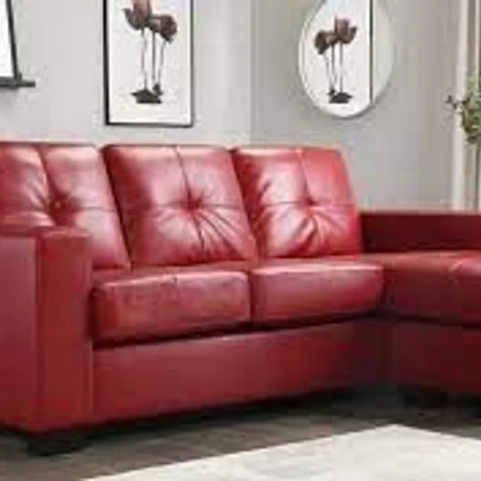 BOXED DESIGNER RIO RED LEATHER L SHAPED CORNER SOFA 