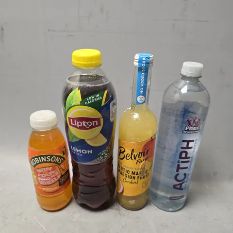 APPROXIMATELY 8 ASSORTED DRINKS ITEMS TO INCLUDE - LIPTON LEMON ICED TEA , ACTIPH WATER ETC