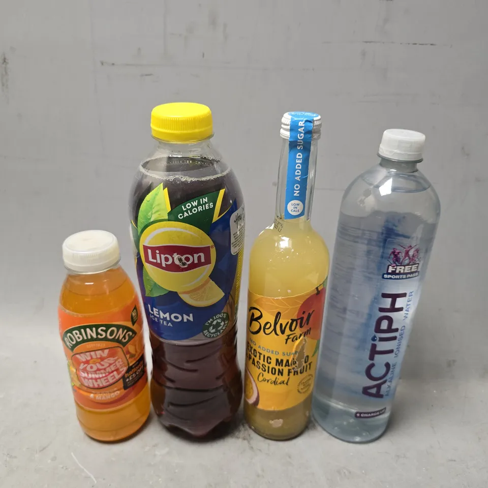 APPROXIMATELY 8 ASSORTED DRINKS ITEMS TO INCLUDE - LIPTON LEMON ICED TEA , ACTIPH WATER ETC