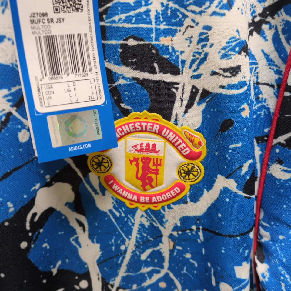 ADIDAS MANCHESTER UNITED FOOTBALL SHIRT – SPLASH PAINT DESIGN, UK L