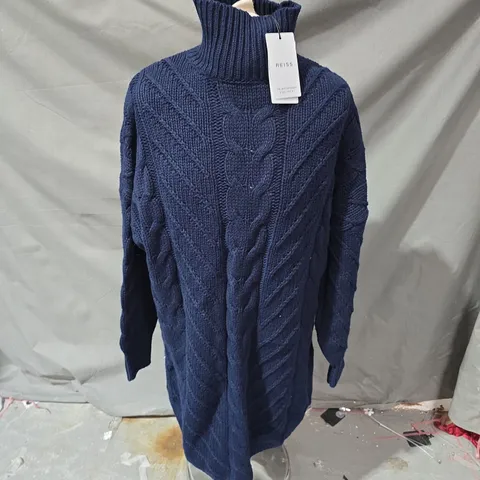 REISS LAURA-CABLE KNITTED TUNIC IN NAVY - MEDIUM