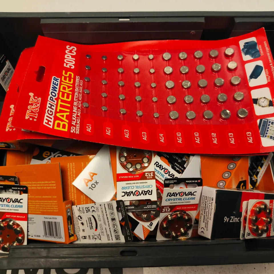 LARGE QUANTITY OF ASSORTED BATTERIES TO INCLUDE ENERGIZER, RAYOVAC, EXCELLTEC, ETC