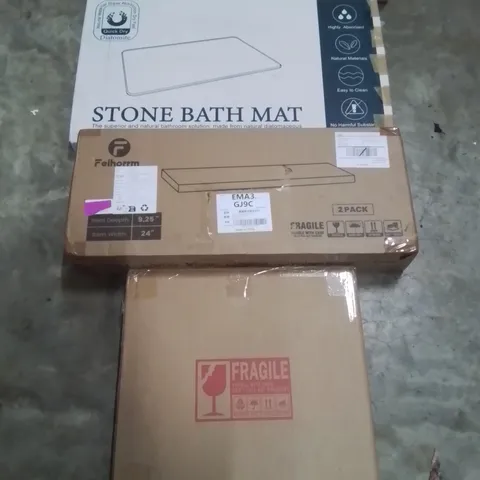 PALLET OF ASSORTED HOUSEHOLD GOODS AND PRODUCTS TO INCLUDE;LED TIMER, STONE BATH MAT,FLOATING SHELF, MIRROR AND OTHER ASSORTED ITEMS...