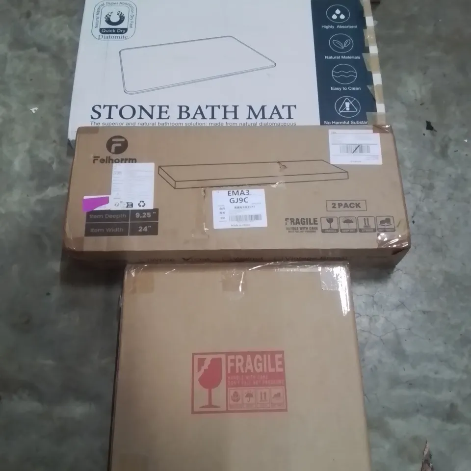 PALLET OF ASSORTED HOUSEHOLD GOODS AND PRODUCTS TO INCLUDE;LED TIMER, STONE BATH MAT,FLOATING SHELF, MIRROR AND OTHER ASSORTED ITEMS...