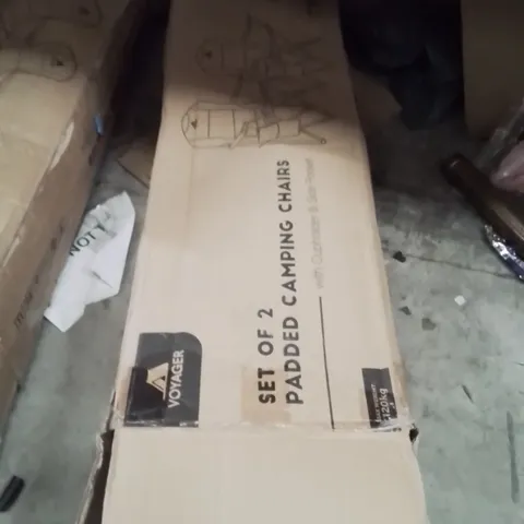 BOXED VOYAGER SET OF 2 PADDED CAMPING CHAIRS BLACK AND GREY