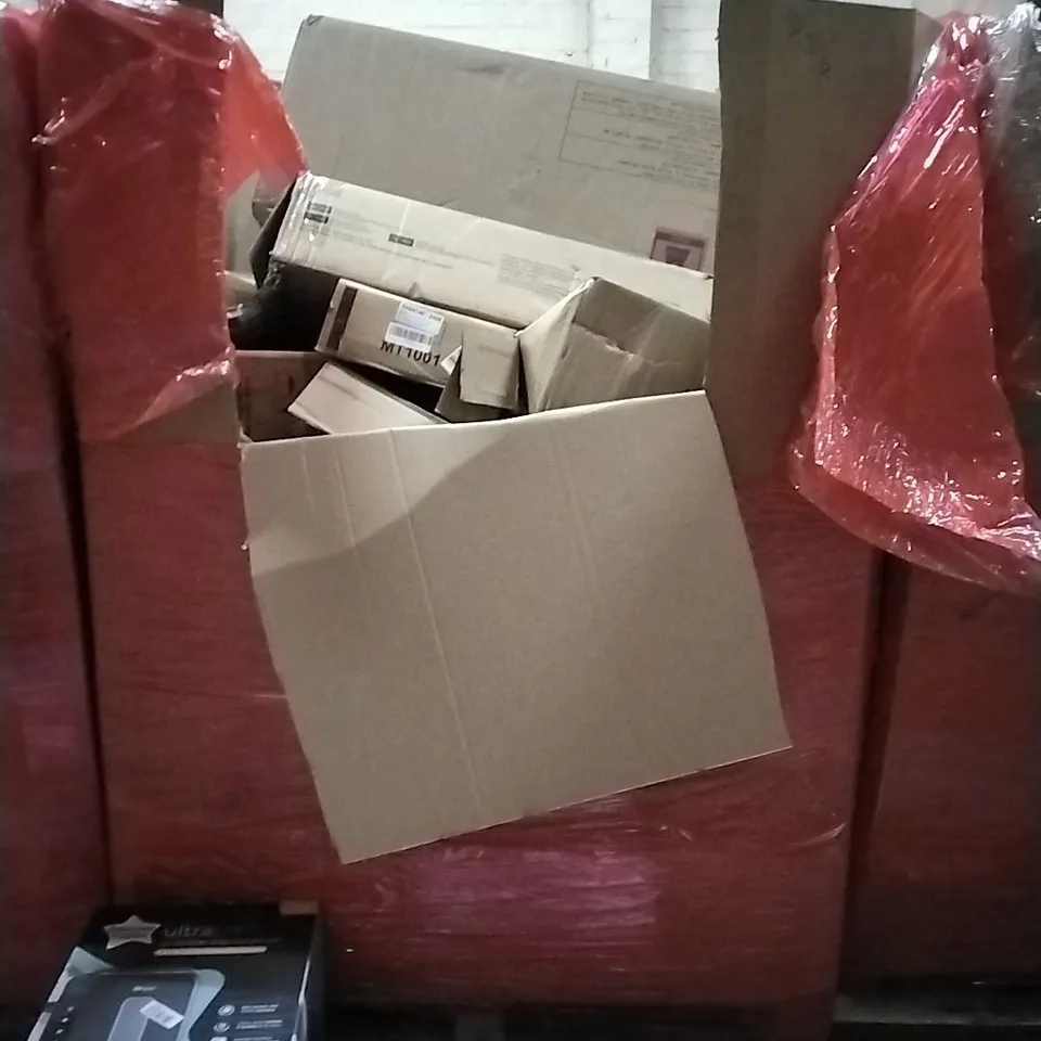 PALLET OF HOUSEHOLD ITEMS TO INCLUDE BATHROOM CABINET, 6W LED LIGHT BULBS, UV STERILISER, DANCE MAT AND OTHER ASSORTED ITEMS...