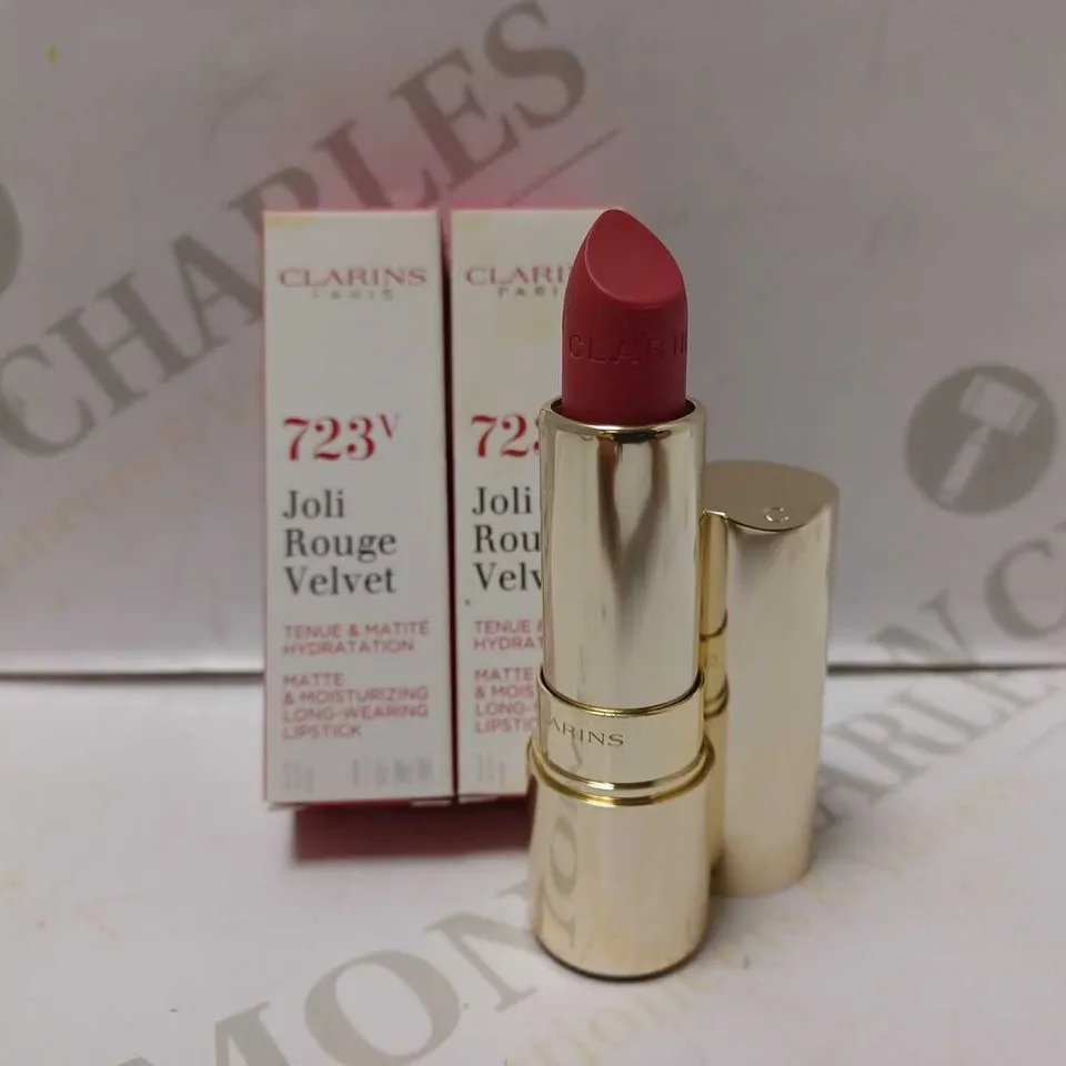 LOT OF 3 CLARINS JOLI ROUGE VELVET MATTE AND MOISTURIZING LIPSTICKS - #723V RASPBERRY