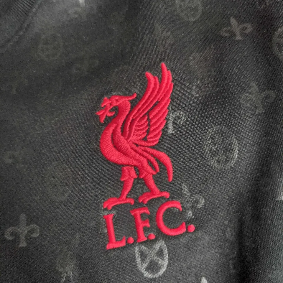 LIVERPOOL FC NIKE DRI-FIT FOOTBALL SHIRT – BLACK WITH RED CREST AND AXA SPONSOR SIZE LARGE