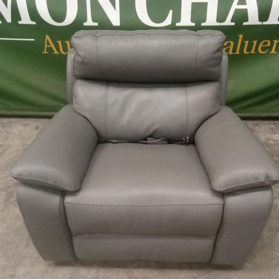 QUALITY DESIGNER ITALIAN MADE PATRIZIO ELECTRIC RECLINER LEATHER CHAIR - GREY