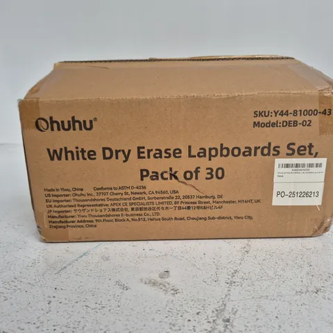 OHUHU WHITE DRY ERASE LAPBOARDS SET, PACK OF 30 – BOXED (DEB-02)