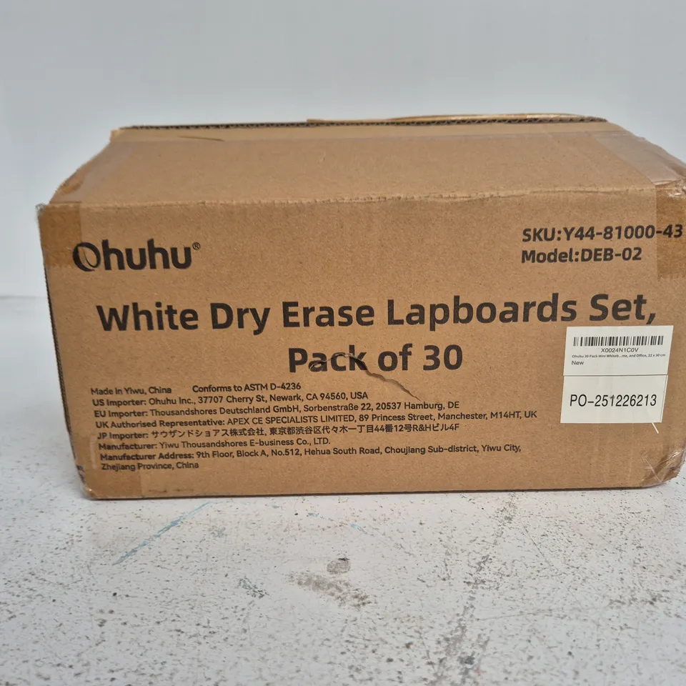 OHUHU WHITE DRY ERASE LAPBOARDS SET, PACK OF 30 – BOXED (DEB-02)
