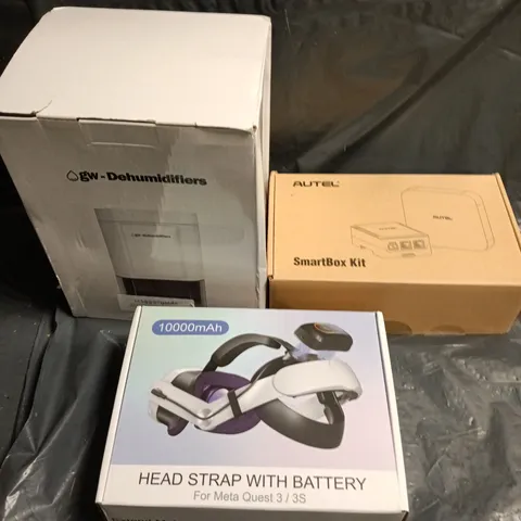 APPROXIMATELY 10 ASSORTED ELECTRICAL PRODUCTS TO INCLUDE META QUEST HEAD STRAP, SMART BOX KIT, DEHUMIDIFIER ETC 