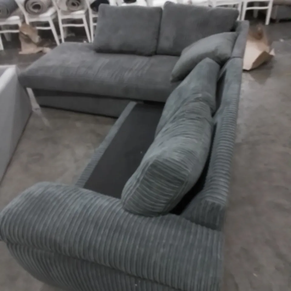 DESIGNER CHAISE SOFA GREY JUMBO CORD