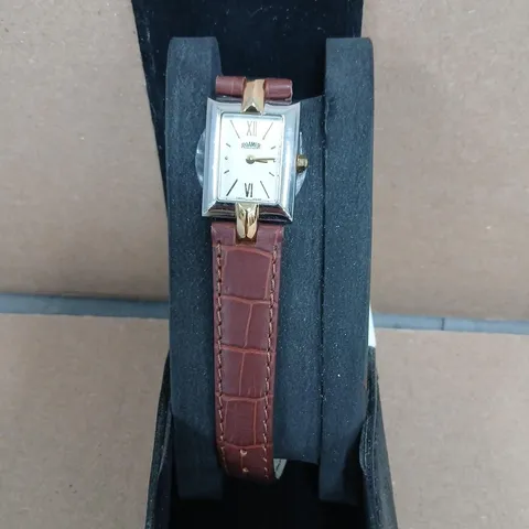 ROAMER LADIES' RECTANGULAR WRISTWATCH WITH BROWN CROCODILE-PATTERN STRAP
