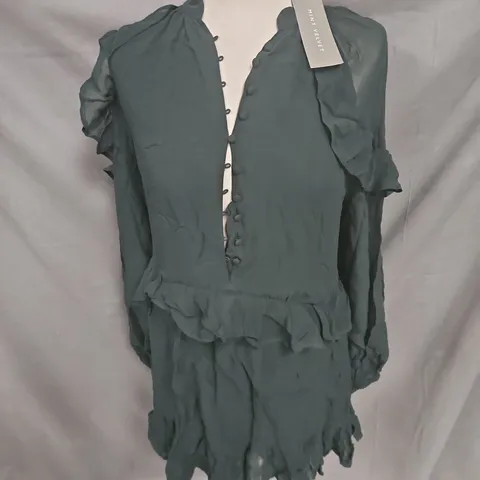 MINT VELVET RUFFLE BOHO MINI DRESS IN GREEN SZE 12