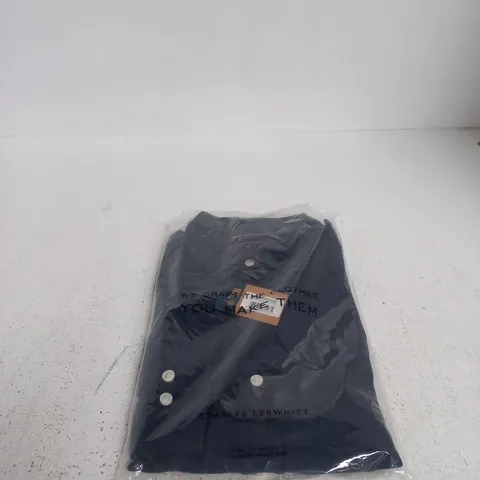 CHARLES TYRWHITT NAVY BLUE PURE LINEN SLIM-FIT SHIRT – MEN LARGE