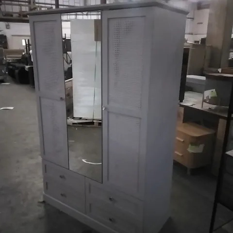 KATALINA 3 DOOR 4 DRAWER WARDROBE WITH MIRROR IN LIGHT GREY