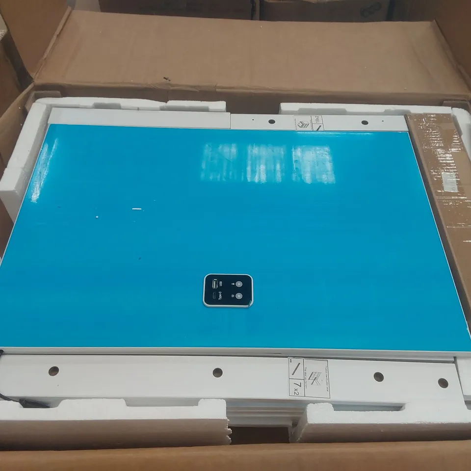 BOXED BEDSIDE TABLE WITH CHARGING STATION - WHITE 