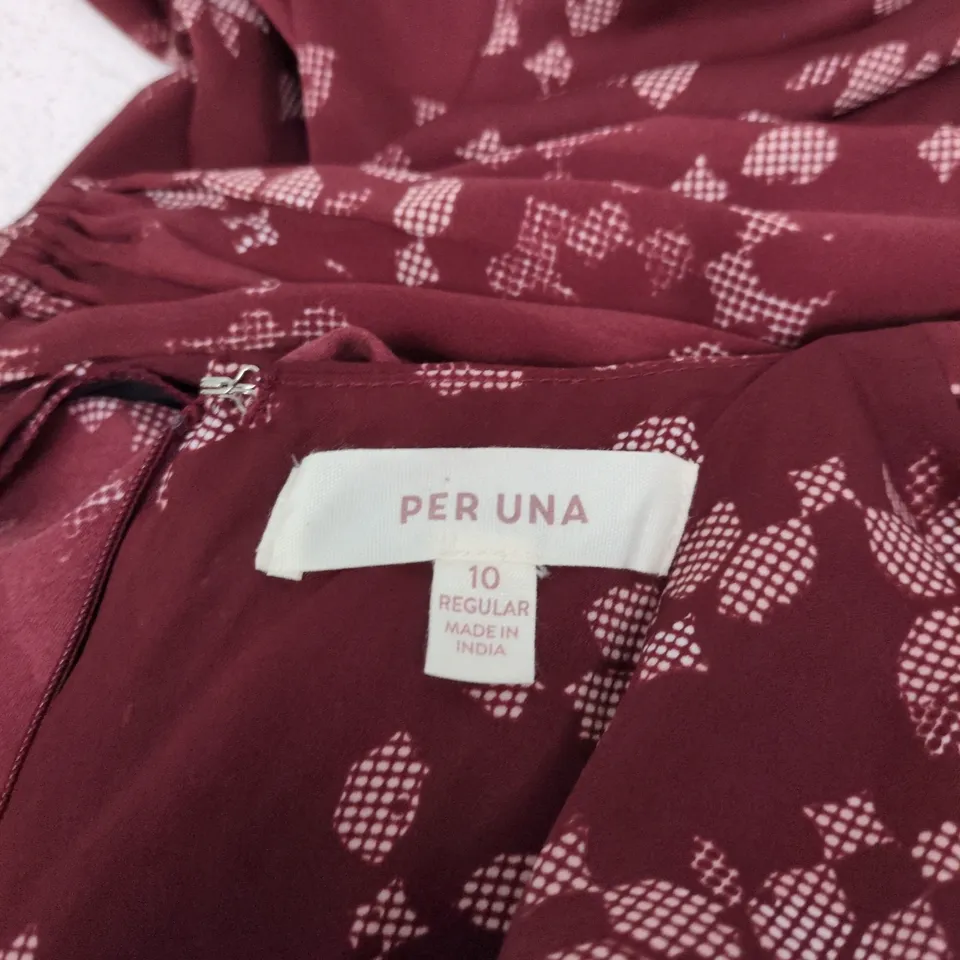 PER UNA WOMEN’S BURGUNDY FLORAL DRESS WITH LACE PANELS – UK 10 (REGULAR)