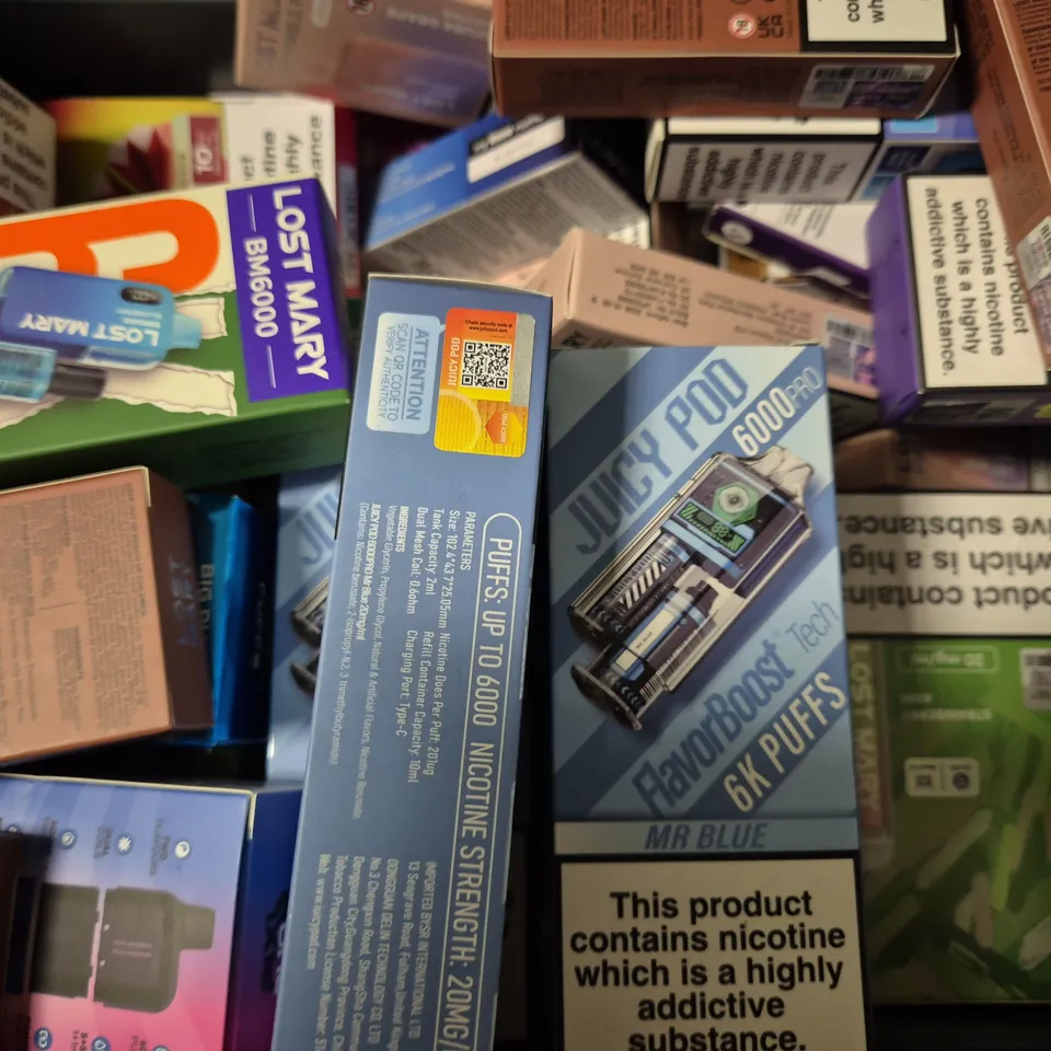 APPROXIMATELY 20 ASSORTED E-CIGARETTE PRODUCTS TO INCLUDE - IVG 2400 , PIXL DUO 12 , LOST MARY ETC