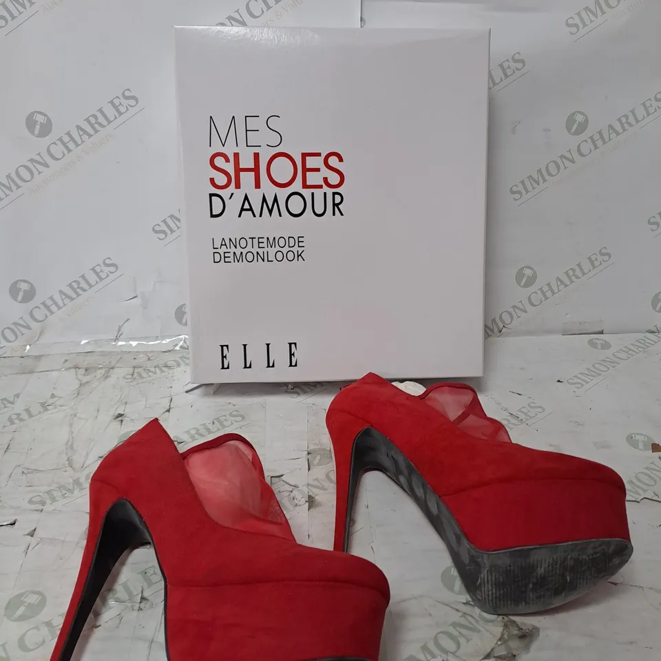 APPROXIMATELY 12 PAIRS  OF BOXED MES SHOES D'AMOUR DEMONLOOK HEELS RED - VARIOUS SIZES 