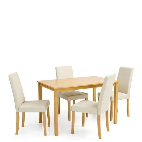 BOXED PRIMO 120cm DINING TABLE + 4 FAUX LEATHER CHAIRS - WOOD/CREAM (2 BOXES)