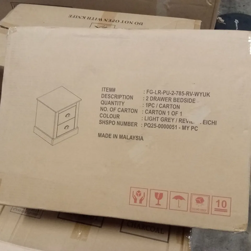 BOXED 2 DRAWER BEDSIDE - LIGHT GREY (1 BOX)